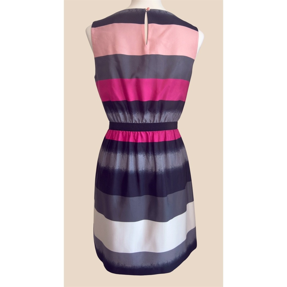 LOFT Petites Pink Grey Striped Sleeveless Fit and Flare Dress Size Small Petite - Picture 7 of 12